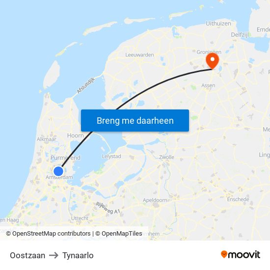 Oostzaan to Tynaarlo map