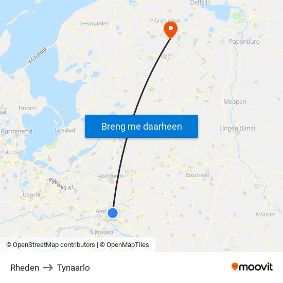 Rheden to Tynaarlo map