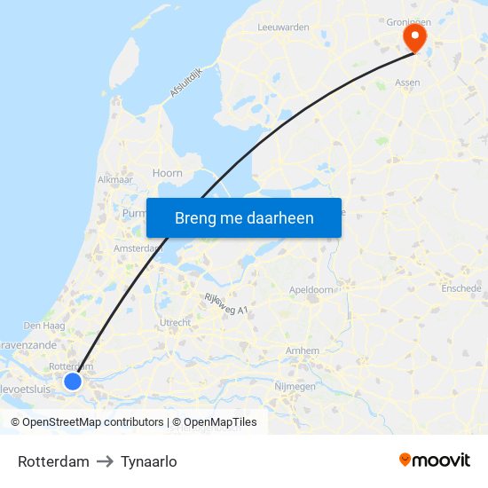 Rotterdam to Tynaarlo map