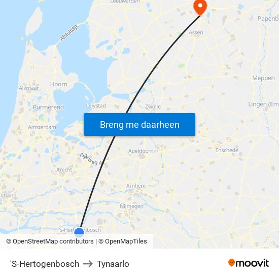 'S-Hertogenbosch to Tynaarlo map