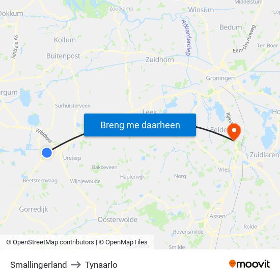 Smallingerland to Tynaarlo map