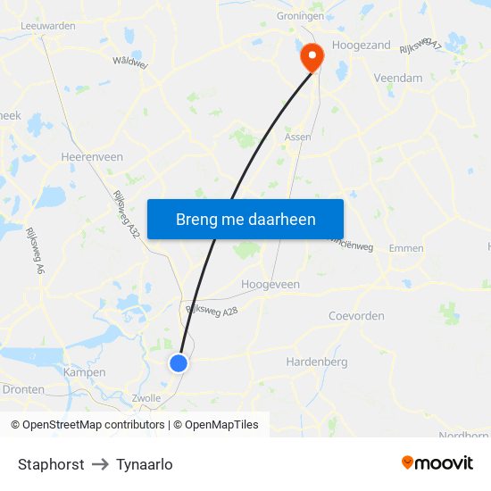 Staphorst to Tynaarlo map