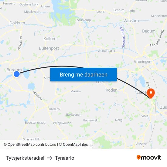 Tytsjerksteradiel to Tynaarlo map