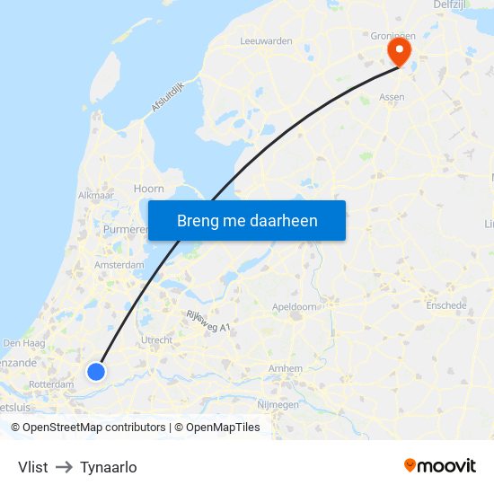 Vlist to Tynaarlo map