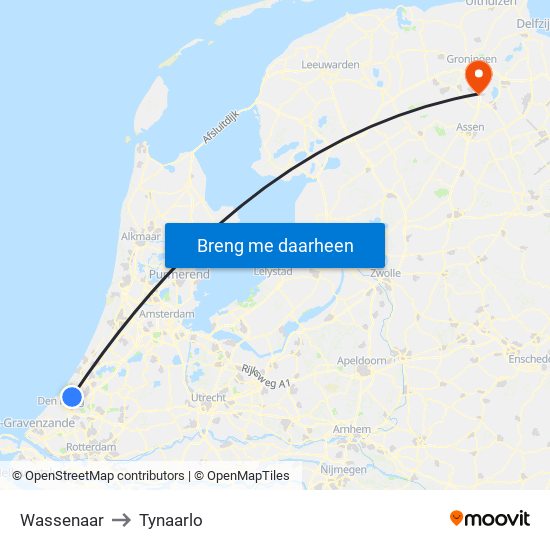 Wassenaar to Tynaarlo map