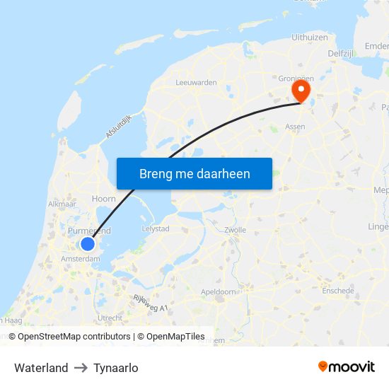 Waterland to Tynaarlo map