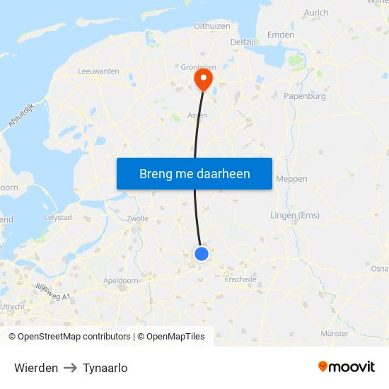 Wierden to Tynaarlo map