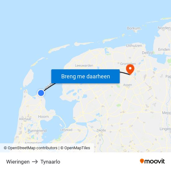 Wieringen to Tynaarlo map