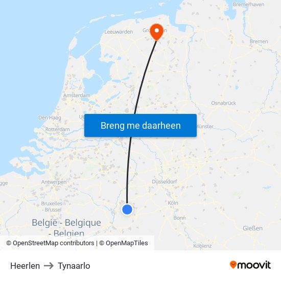 Heerlen to Tynaarlo map