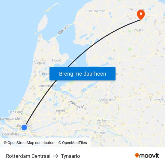 Rotterdam Centraal to Tynaarlo map