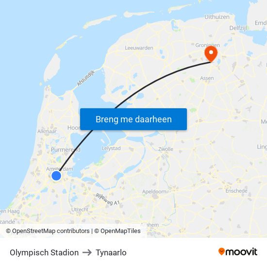 Olympisch Stadion to Tynaarlo map