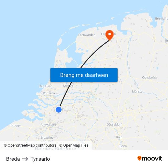 Breda to Tynaarlo map