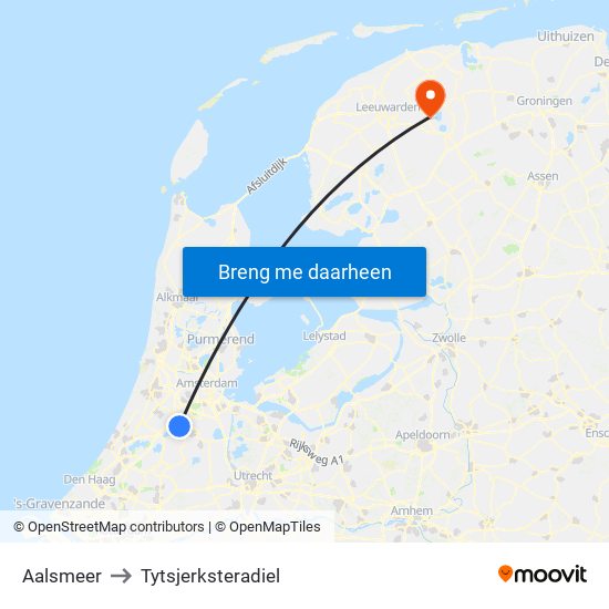 Aalsmeer to Tytsjerksteradiel map