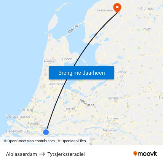 Alblasserdam to Tytsjerksteradiel map