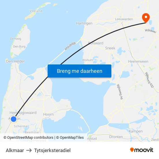 Alkmaar to Tytsjerksteradiel map