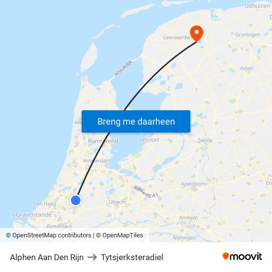 Alphen Aan Den Rijn to Tytsjerksteradiel map