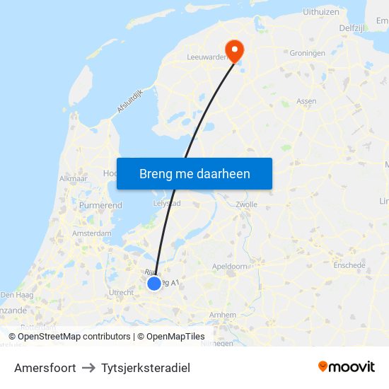 Amersfoort to Tytsjerksteradiel map