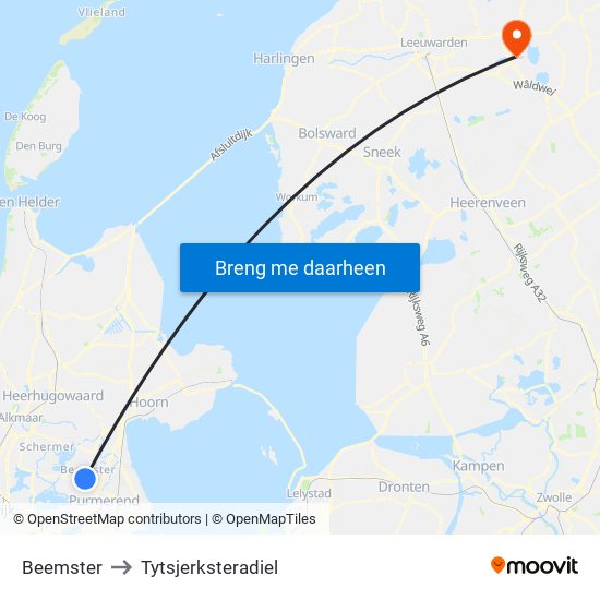 Beemster to Tytsjerksteradiel map
