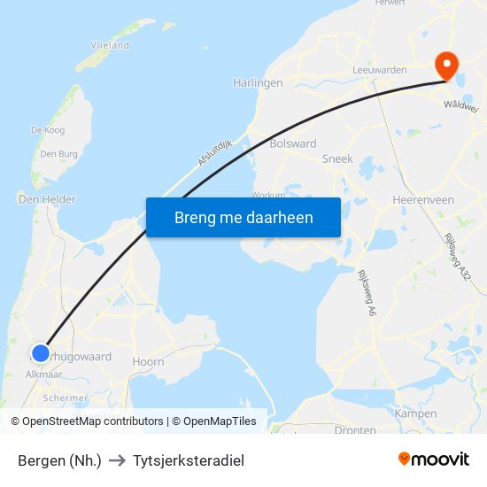 Bergen (Nh.) to Tytsjerksteradiel map