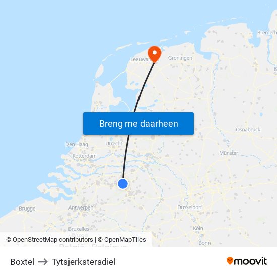 Boxtel to Tytsjerksteradiel map