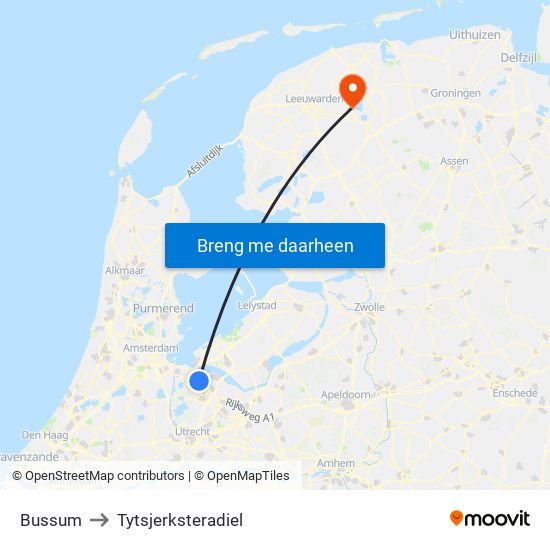 Bussum to Tytsjerksteradiel map