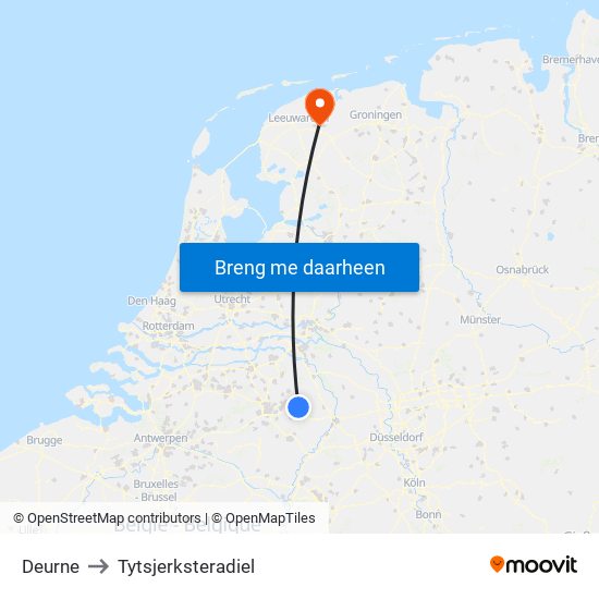 Deurne to Tytsjerksteradiel map