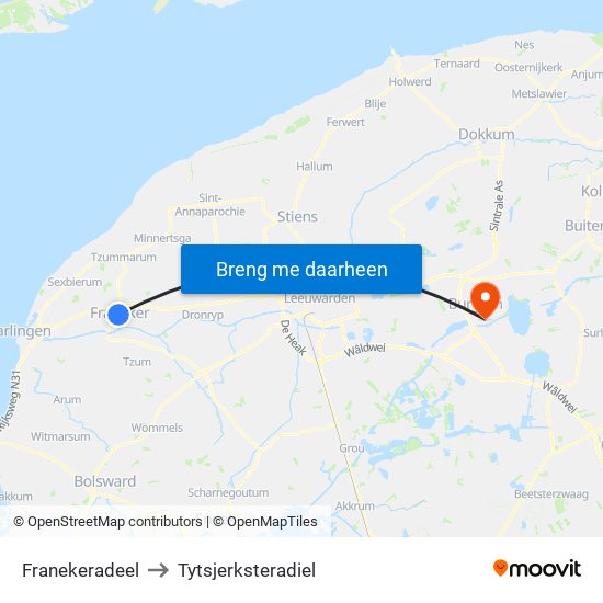 Franekeradeel to Tytsjerksteradiel map