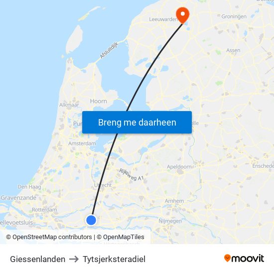 Giessenlanden to Tytsjerksteradiel map