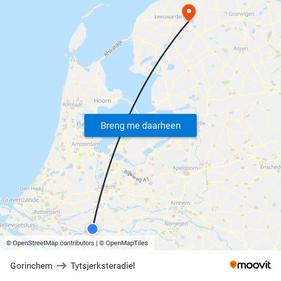 Gorinchem to Tytsjerksteradiel map