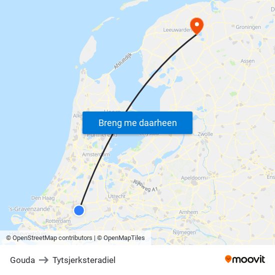 Gouda to Tytsjerksteradiel map