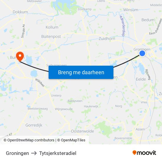 Groningen to Tytsjerksteradiel map