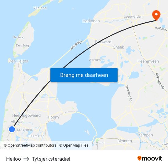 Heiloo to Tytsjerksteradiel map