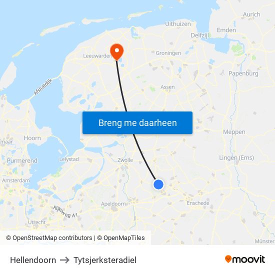 Hellendoorn to Tytsjerksteradiel map