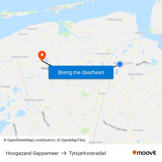 Hoogezand-Sappemeer to Tytsjerksteradiel map