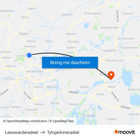 Leeuwarderadeel to Tytsjerksteradiel map