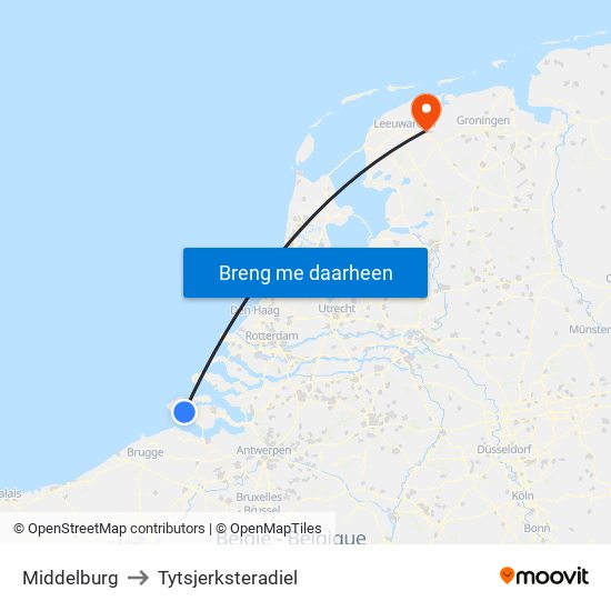 Middelburg to Tytsjerksteradiel map