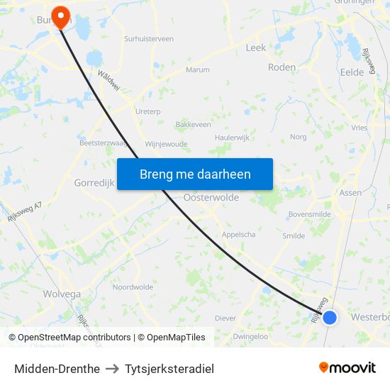 Midden-Drenthe to Tytsjerksteradiel map