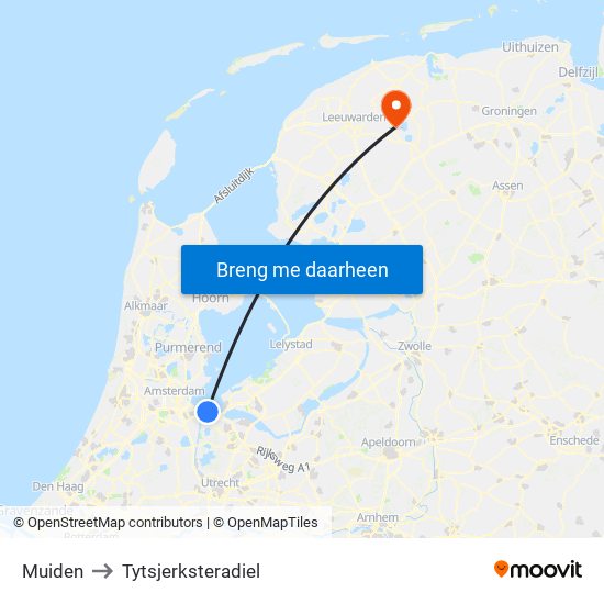 Muiden to Tytsjerksteradiel map