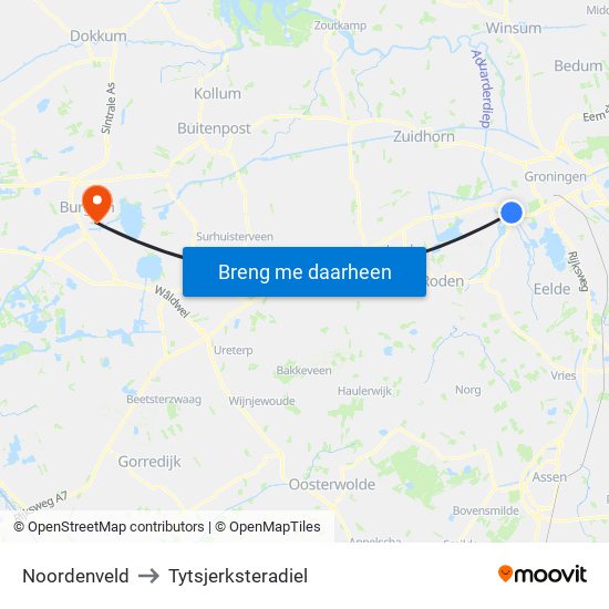 Noordenveld to Tytsjerksteradiel map