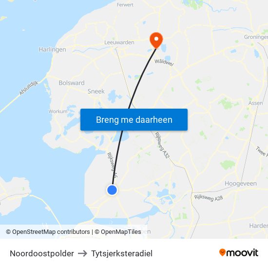 Noordoostpolder to Tytsjerksteradiel map