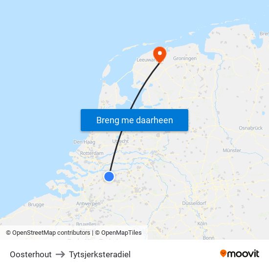 Oosterhout to Tytsjerksteradiel map