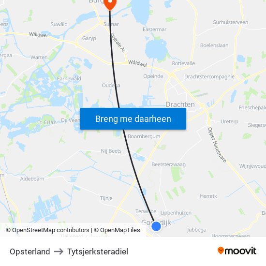 Opsterland to Tytsjerksteradiel map