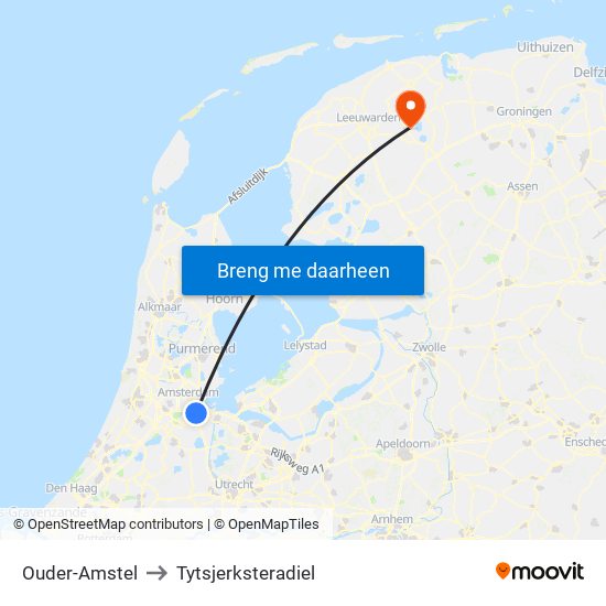 Ouder-Amstel to Tytsjerksteradiel map