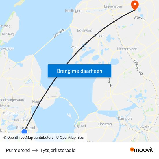 Purmerend to Tytsjerksteradiel map