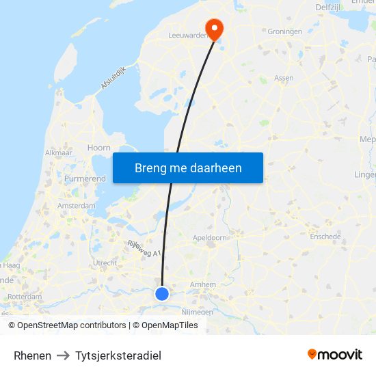 Rhenen to Tytsjerksteradiel map