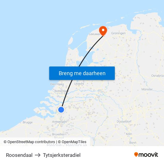 Roosendaal to Tytsjerksteradiel map