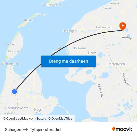 Schagen to Tytsjerksteradiel map