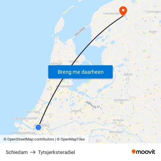 Schiedam to Tytsjerksteradiel map