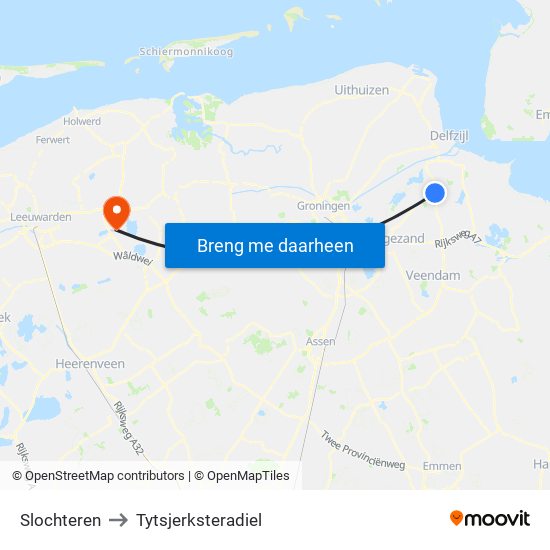 Slochteren to Tytsjerksteradiel map