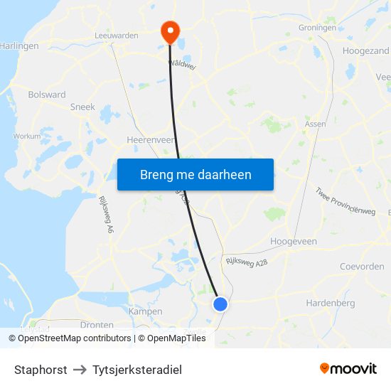 Staphorst to Tytsjerksteradiel map